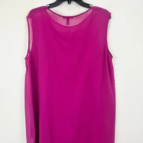 Eileen Fisher Sheer Silk Georgette Boat Neck Sleeveless Midi Dress Sangria L NWT Midi